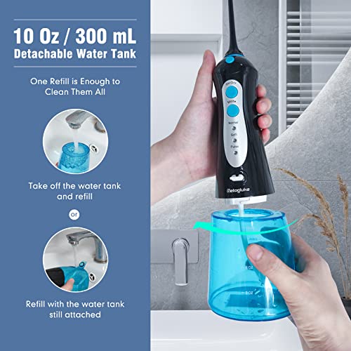 Getogluke Portable Cordless Water Flosser for Teeth Cleaning, Rechargeable Electric Power Dental Oral Irrigator IPX7 Waterproof, Professional Oral Care at Home & Travel (Black)