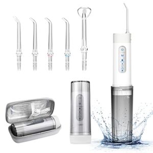 cordless water flosser for teeth, portable water flosser, 4 modes dental oral irrigator, rechargeable & ipx7 waterproof water teeth cleaner picks with travel case, 5 jet tips