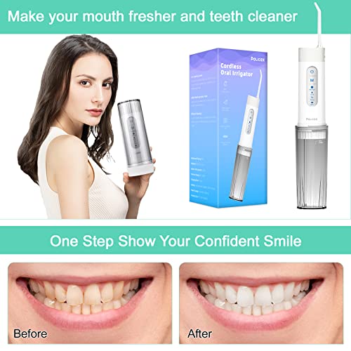 Cordless Water Flosser for Teeth, Portable Water Flosser, 4 Modes Dental Oral Irrigator, Rechargeable & IPX7 Waterproof Water Teeth Cleaner Picks with Travel Case, 5 Jet Tips