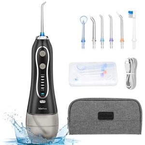h2ofloss water flosser portable dental oral irrigator with 5 modes, 6 replaceable jet tips, rechargeable waterproof teeth cleaner for home and travel -300ml detachable reservoir