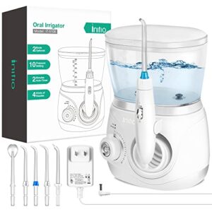 Initio Water Dental Flosser 2 Modes, 10 Adjustable Modes,Oral Irrigator with 600ML Detachable Water Tank, 6 Multifunctional Jet Tips,Water Dental Pick for Braces Care,Teeth Cleaner,White