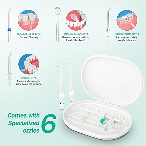 Initio Water Dental Flosser 2 Modes, 10 Adjustable Modes,Oral Irrigator with 600ML Detachable Water Tank, 6 Multifunctional Jet Tips,Water Dental Pick for Braces Care,Teeth Cleaner,White