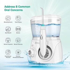 Initio Water Dental Flosser 2 Modes, 10 Adjustable Modes,Oral Irrigator with 600ML Detachable Water Tank, 6 Multifunctional Jet Tips,Water Dental Pick for Braces Care,Teeth Cleaner,White