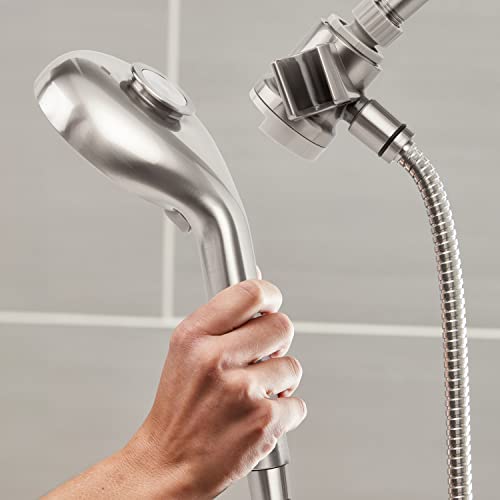 Waterpik Magnetic Dual Dock Adjustable Height Hand Held Shower Head With 5-Foot Metal Hose and PowerPulse Shower Massage, Brushed Nickel QMP-869ME