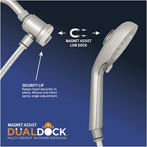Waterpik Magnetic Dual Dock Adjustable Height Hand Held Shower Head With 5-Foot Metal Hose and PowerPulse Shower Massage, Brushed Nickel QMP-869ME