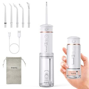 water flosser cordless – enpuly portable water teeth cleaner pick with 3 cleaning modes & 5 pressure modes, 5 jet tips, ipx7 waterproof, rechargeable oral irrigator for braces bridges tooth care,white