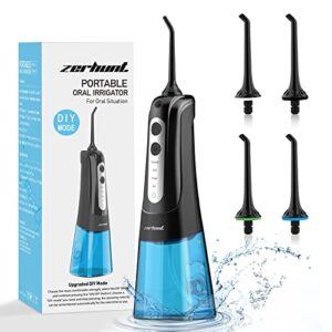 water flosser cordless teeth cleaner, dental oral irrigator with diy mode, rechargeable water flosser for braces, bridges, implants care, ipx7 waterproof with 4 interchangeable jet tips