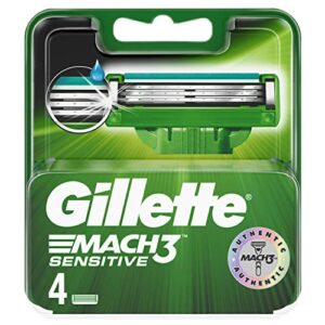 gillette mach3 sensitive razor blades for men, 4 refills with stronger-than-steel blades