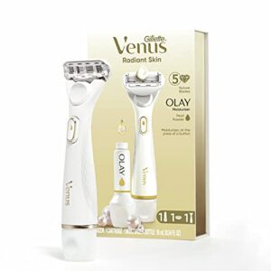 gillette venus radiant skin moisturizing women’s razor for dry and sensitive skin with olay moisturizer dispenser, 1 serum, and 1 razor blade refill