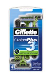 gillette customplus 3 disposable razor, soothing, 4 count, mens razors / blades