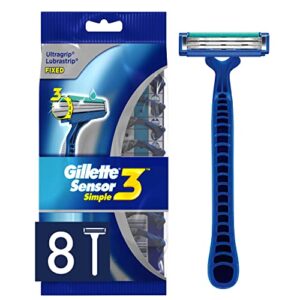 gillette sensor3 simple men’s disposable razors, 8 count