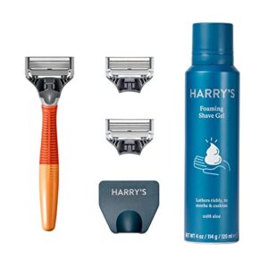 Harry's Razors for Men - Shaving Kit for Men includes a Mens Razor Handle, 3 Razor Blade Refills, Travel Blade Cover, and 4 Oz Shave Gel
