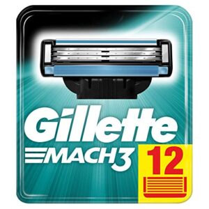 gillette mach3 razor blades for men, 12 pieces