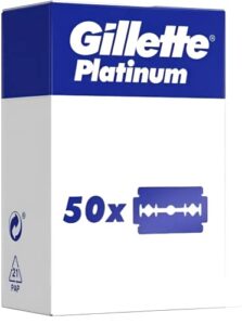 gillette double edge platinum safety razor blades for men, pack of 50 stainless steel refill blades