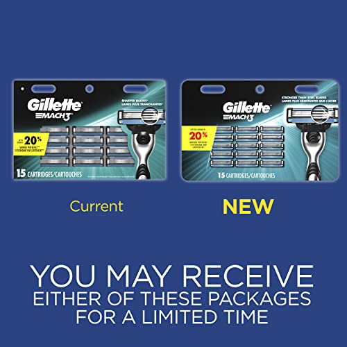 Gillette Mach3 Men's Razor Blades, 15 Blade Refills