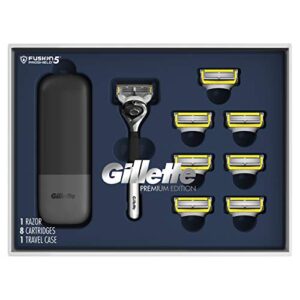 gillette proglide shield premium edition razors for men, 1 gillette razor, 8 proshield razor blade refills, 1 travel case