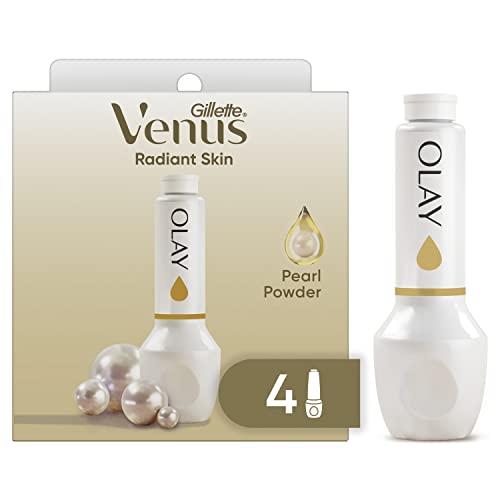 Gillette Venus Radiant Skin Pearl Powder Olay razor moisturizer refills, 4ct, White