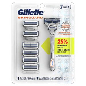 gillette skinguard mens razor, includes 1 handle, 7 razor blade refills (packaging may vary)