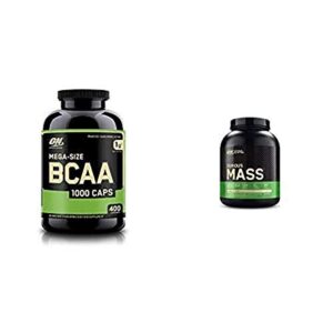optimum nutrition instantized bcaa capsules, keto friendly branched chain essential amino acids with serious mass weight gainer protein powder for immune support, vanilla
