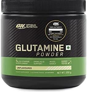 Glamzy Optimam Nutritions L-Glutamine Powder, Amino Acid Support & Muscle Recovery, 5g Glutamine per Serve, 250 Gram, 50 Serves