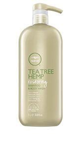 tea tree hemp restoring shampoo & body wash, 2-in-1 cleanser, for all hair types, 33.8 fl. oz.