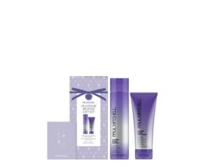 paul mitchell platinum blonde holiday gift set, purple shampoo + conditioner, for brassy hair