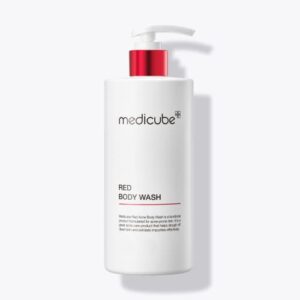 medicube red body wash || exfoliate rough and bumpy skin with salicylic acid, lactic acid, niacinamide and hyaluronic acid | a functional body wash that helps relieve body acne and keratosis pilaris(chicken skin) | no allergen-forming ingredients | low ph