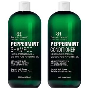 botanic hearth peppermint oil shampoo and conditioner set – hair blooming formula with keratin for thinning hair – fights hair loss, promotes hair growth-sulfate free for men and women – 16 fl oz x 2