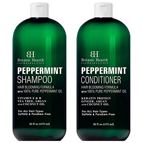 BOTANIC HEARTH Peppermint Oil Shampoo and Conditioner Set - Hair Blooming Formula with Keratin for Thinning Hair - Fights Hair Loss, Promotes Hair Growth-Sulfate Free for Men and Women - 16 fl oz x 2