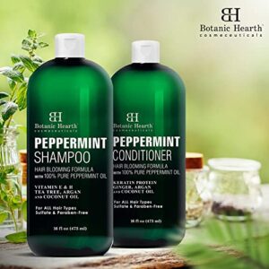 BOTANIC HEARTH Peppermint Oil Shampoo and Conditioner Set - Hair Blooming Formula with Keratin for Thinning Hair - Fights Hair Loss, Promotes Hair Growth-Sulfate Free for Men and Women - 16 fl oz x 2