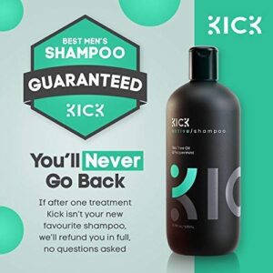 Kick Mens Shampoo - Tea Tree Oil and Peppermint Shampoo - Itchy Scalp Treatment Mens Shampoo for Thinning Hair - No Sulfates -Powerful Anti Dandruff Shampoo for Men & Women, 509 ml -17.2 ounces