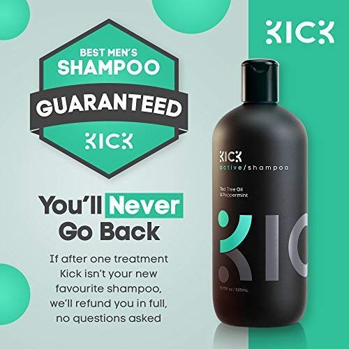 Kick Mens Shampoo - Tea Tree Oil and Peppermint Shampoo - Itchy Scalp Treatment Mens Shampoo for Thinning Hair - No Sulfates -Powerful Anti Dandruff Shampoo for Men & Women, 509 ml -17.2 ounces