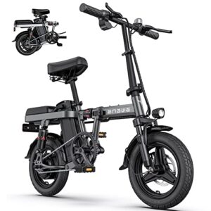 engwe mini electric bike for adults teens, 14″ fat tire city commuter ebike, 20mph light weight folding electric bicycles with 350w motor 48v 10ah removable lithium battery multiple shock absorptions