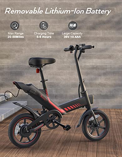 Sailnovo Electric Bicycle, 14'' Electric Bike for Adults and Teenagers with 18.6MPH Waterproof Folding Electric Bike with Removable 36V 10.4Ah Lithium-Ion Battery Throttle & Pedal Assist