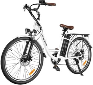heybike cityscape electric bike 350w electric city cruiser bicycle up to 40 miles removable battery, shimano 7-speed and dual shock absorber, 26″ electric commuter bike for adults