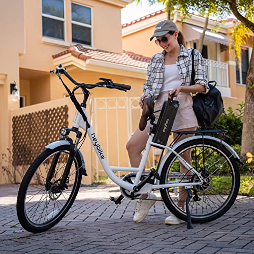Heybike Cityscape Electric Bike 350W Electric City Cruiser Bicycle Up to 40 Miles Removable Battery, Shimano 7-Speed and Dual Shock Absorber, 26" Electric Commuter Bike for Adults