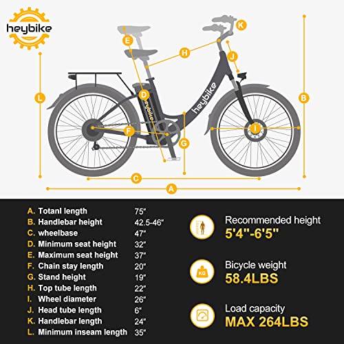 Heybike Cityscape Electric Bike 350W Electric City Cruiser Bicycle Up to 40 Miles Removable Battery, Shimano 7-Speed and Dual Shock Absorber, 26" Electric Commuter Bike for Adults