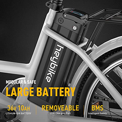 Heybike Cityscape Electric Bike 350W Electric City Cruiser Bicycle Up to 40 Miles Removable Battery, Shimano 7-Speed and Dual Shock Absorber, 26" Electric Commuter Bike for Adults