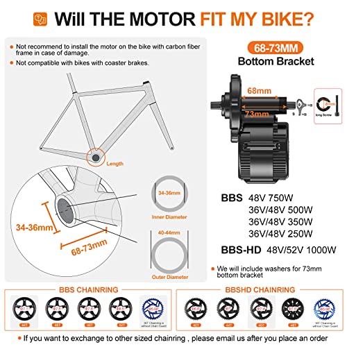 BAFANG BBS02B 36V 500W Mid Drive Motor : Electric Bike Conversion Kit with 500C Display & 36T Chainring for Mountain Bicycle Road Bicycles Commuter Bikes (NO Battery)