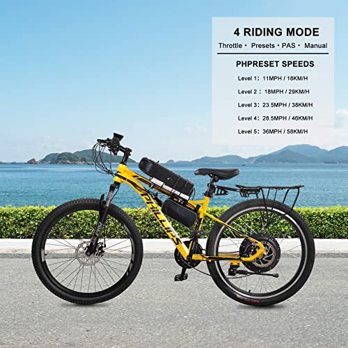 PEXMOR Electric Bike Conversion Kit, 48V 1000W 26" Front/Rear Wheel w/Tire Ebike Conversion Kit, Electric Bicycle Hub Motor Kit with LCD Display/Controller/PAS/Brake Lever/Torque Arm (Front)