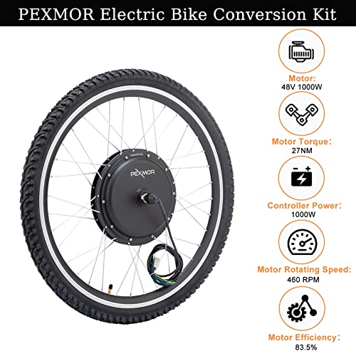 PEXMOR Electric Bike Conversion Kit, 48V 1000W 26" Front/Rear Wheel w/Tire Ebike Conversion Kit, Electric Bicycle Hub Motor Kit with LCD Display/Controller/PAS/Brake Lever/Torque Arm (Front)