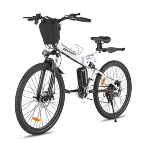 GELEISEN Electric Bike for Adults, Folding Electric Mountain Bike 26" Adults Ebike with 350W Motor & Removable 36V 10Ah Battery,20MPH Electric Bicycle with Shimano 21 Speed,Double Shock Absorption