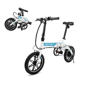 swagtron swagcycle eb-5 plus folding electric bike with pedals and removable battery, white, 14″ wheels