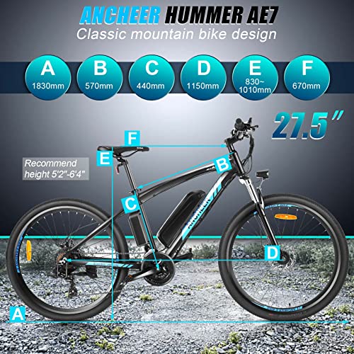 ANCHEER 500W Electric Bike 27.5'' Adults Electric Commuter Bike/Electric Mountain Bike, 48V Ebike with Removable 10/10.4Ah Battery, Professional 21 Speed Gears