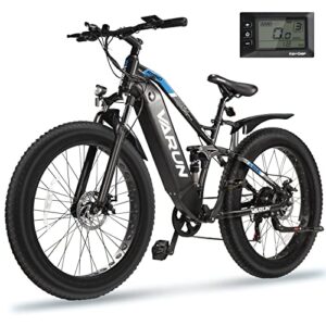 varun electric bike for adults, 26″ fat tire electric bicycle 750w ebike 48v/16.8ah removable battery 32kmh, electric mountain bike snow e-bike with shimano 7-speed dual shock absorber
