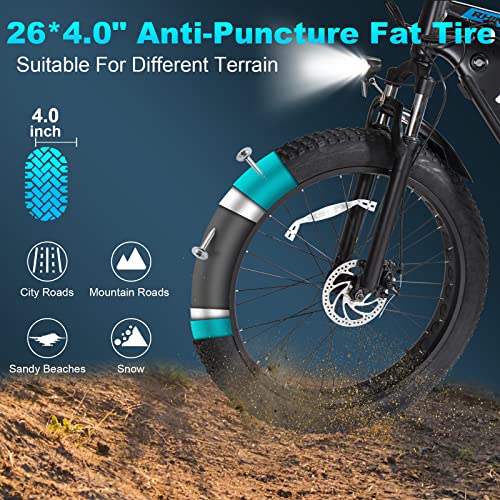 VARUN Electric Bike for Adults, 26" Fat Tire Electric Bicycle 750W Ebike 48V/16.8Ah Removable Battery 32KMH, Electric Mountain Bike Snow E-Bike with Shimano 7-Speed Dual Shock Absorber