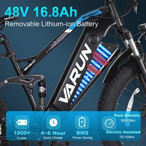 VARUN Electric Bike for Adults, 26" Fat Tire Electric Bicycle 750W Ebike 48V/16.8Ah Removable Battery 32KMH, Electric Mountain Bike Snow E-Bike with Shimano 7-Speed Dual Shock Absorber