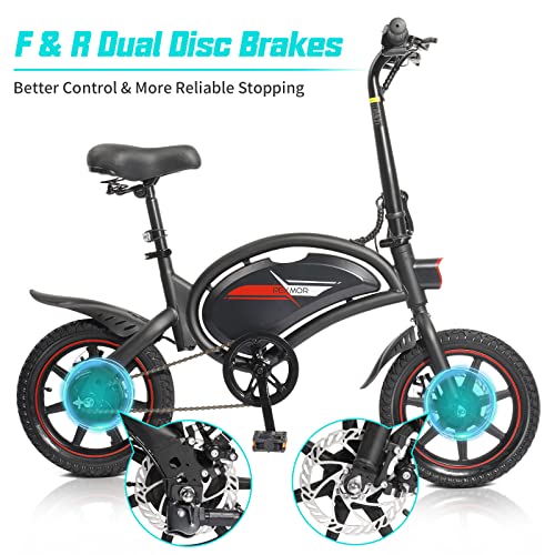 PEXMOR Electric Bike for Adults, 14" Folding Electric Bicycle 350W EBike Throttle & Pedal Assist w/Dual Disc Brake, 36V 6AH Electric Commuter City Foldable Bike w/LCD Display & LED Headlight(Black)