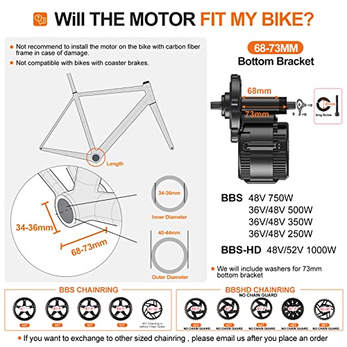 BAFANG BBS02B Mid Drive Kit : 48V 500W Mid Mount Electric Bike Conversion Kit with 48V 13Ah Shark Battery & 500C Display & Small 36T Chainring for BB68-73mm, Powerful Motor for Mountain Road Bike