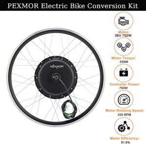 PEXMOR Electric Bike Conversion Kit,36V 750W 24"/20" Front Wheel Ebike Conversion Kit, Electric Bicycle Hub Motor Kit with LCD Display/Controller/PAS/Brake Lever/Torque Arm (20 Inch)